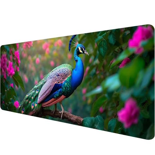 Mauspad 900 x 300 x 3 mm, Grün Mousepad Pfau Gaming Mauspad mit Rutschfeste Gummibasis, Wasserdicht Mousepad groß mit Motiv Mouse Pad, Verbessert Präzision und Geschwindigkeit,Geschenke für Männer W-1 von Xiaonu