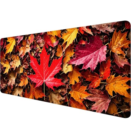 Mauspad XXL 1200 x 600 x 3 mm, Rot Mousepad Ahornblatt Gaming Mauspad mit rutschfeste Gummibasis, Mousepad groß mit Motiv Mouse Pad, Verbessert Präzision und Geschwindigkeit, Geschenke für Männer Q-8 von Xiaonu