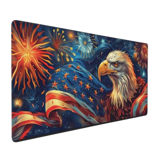 Gaming Mauspad XXL Adler Mousepad 1000x500x4mm Feuerwerk Verlängertes Mauspad Schreibtischauflage,Genähte Kanten Mauspad,Verbessert Präzision Geschwindigkeit Wasserdicht Geeignet für Büro und Spiele von Xieazgsn