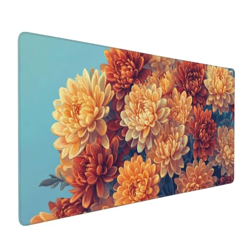 Gaming Mauspad XXL Blume Mousepad 900x400x4mm orange Farbe Verlängertes Mauspad Schreibtischauflage,Genähte Kanten Mauspad,Verbessert Präzision Geschwindigkeit Wasserdicht Geeignet für Büro und Spiele von Xieazgsn