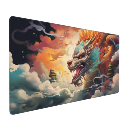 Gaming Mauspad XXL Drachen Mousepad 900x400x4mm Wolke Verlängertes Mauspad Schreibtischauflage,Genähte Kanten Mauspad,Verbessert Präzision und Geschwindigkeit Wasserdicht Geeignet für Büro und Spiele von Xieazgsn