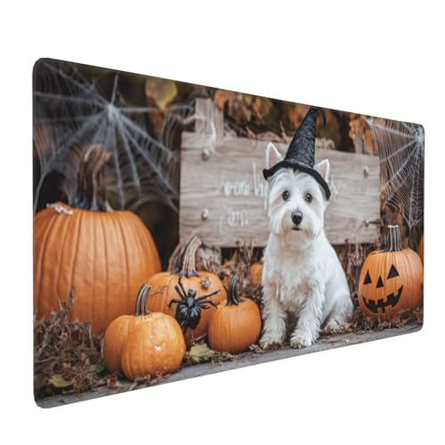 Gaming Mauspad XXL Halloween Mousepad 800x400x4mm Hund Verlängertes Mauspad Schreibtischauflage,Genähte Kanten Mauspad,Verbessert Präzision und Geschwindigkeit Wasserdicht Geeignet für Büro und Spiele von Xieazgsn