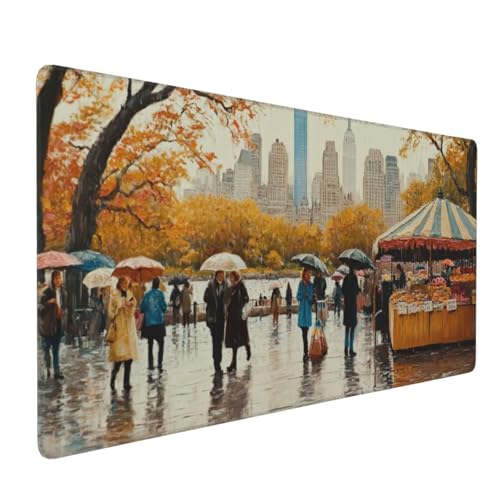 Gaming Mauspad XXL Herbst Mousepad 1000x500x4mm Stadt Verlängertes Mauspad Schreibtischauflage,Genähte Kanten Mauspad,Verbessert Präzision und Geschwindigkeit Wasserdicht Geeignet für Büro und Spiele von Xieazgsn