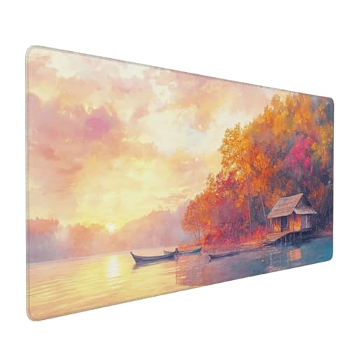 Gaming Mauspad XXL Herbst Mousepad 900x400x4mm Landschaft Verlängertes Mauspad Schreibtischauflage,Genähte Kanten Mauspad,Verbessert Präzision Geschwindigkeit Wasserdicht Geeignet für Büro und Spiele von Xieazgsn