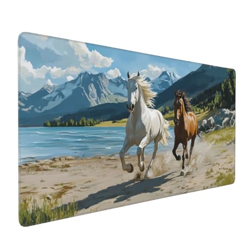 Gaming Mauspad XXL Pferd Mousepad 800x400x4mm Ozean Verlängertes Mauspad Schreibtischauflage,Genähte Kanten Mauspad,Verbessert Präzision und Geschwindigkeit Wasserdicht Geeignet für Büro und Spiele von Xieazgsn