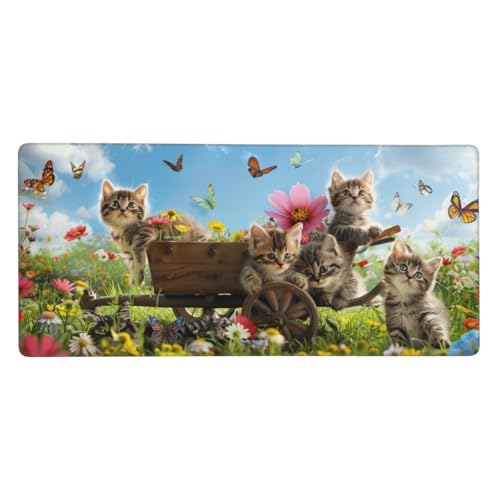 Gaming Mauspad XXL Schmetterling Mousepad 900x400x4mm Katze Verlängertes Mauspad Schreibtischauflage,Genähte Kanten Mauspad,Verbessert Präzision Geschwindigkeit Wasserdicht Geeignet für Büro,Spiele von Xieazgsn