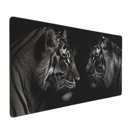 Gaming Mauspad XXL Schwarz Mousepad 800x400x4mm Tiger Verlängertes Mauspad Schreibtischauflage,Genähte Kanten Mauspad,Verbessert Präzision und Geschwindigkeit Wasserdicht Geeignet für Büro und Spiele von Xieazgsn