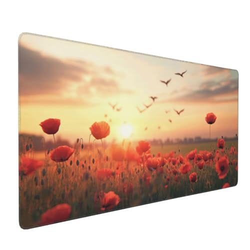 Gaming Mauspad XXL Sonnenuntergang Mousepad 1200x600x4mm Mohnblume Verlängertes Mauspad Schreibtischauflage,Genähte Kanten Mauspad,Verbessert Präzision Geschwindigkeit Wasserdicht Geeignet Büro Decor von Xieazgsn