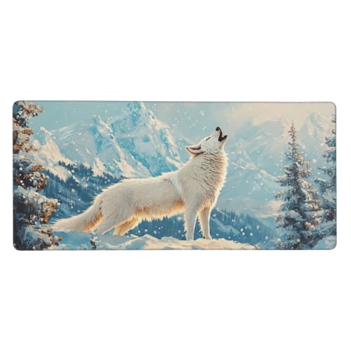 Gaming Mauspad XXL Wolf Mousepad 1000x500x4mm Schnee Verlängertes Mauspad Schreibtischauflage,Genähte Kanten Mauspad,Verbessert Präzision und Geschwindigkeit Wasserdicht Geeignet für Büro und Spiele von Xieazgsn