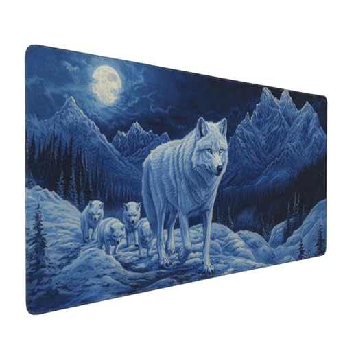 Gaming Mauspad XXL Wolf Mousepad 1200x600x4mm Mond Verlängertes Mauspad Schreibtischauflage,Genähte Kanten Mauspad,Verbessert Präzision und Geschwindigkeit Wasserdicht Geeignet für Büro und Spiele von Xieazgsn