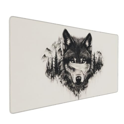 Gaming Mauspad XXL Wolf Mousepad 800x400x4mm Wald Verlängertes Mauspad Schreibtischauflage,Genähte Kanten Mauspad,Verbessert Präzision und Geschwindigkeit Wasserdicht Geeignet für Büro und Spiele von Xieazgsn