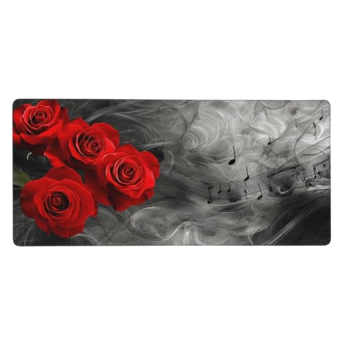 Gaming Mauspad XXL schwarz rot Mousepad 1000x500x4mm Rose Verlängertes Mauspad Schreibtischauflage,Genähte Kanten Mauspad,Verbessert Präzision Geschwindigkeit Wasserdicht Geeignet für Büro und Spiele von Xieazgsn