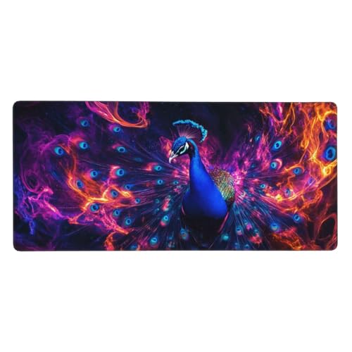 Mauspad Blau Gaming Mauspad XXL 1200x600x4mm Mousepad Pfau Mouse Pad Groß,Rutschfeste Gummibasis,Verlängertes Mousepad,Schreibtischunterlage, Verbessert Präzision und Geschwindigkei,für Frauen im Büro von Xieazgsn