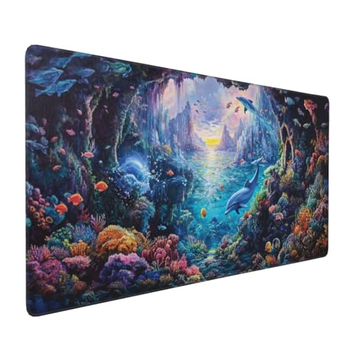 Mauspad Delphin Gaming Mauspad XXL 1200x600x4mm Mousepad Koralle,rutschfeste Gummibasis,Verlängertes Mousepad,Schreibtischunterlage, Verbessert Präzision und Geschwindigkei,für Frauen im Büro Gifts von Xieazgsn