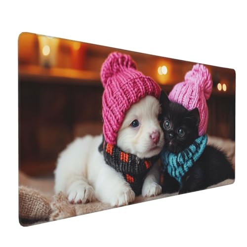 Mauspad Hund Gaming Mauspad XXL 900x400x4mm Mousepad Katze Mouse Pad Groß,Rutschfeste Gummibasis,Verlängertes Mousepad,Schreibtischunterlage, Verbessert Präzision und Geschwindigkei,für Frauen im Büro von Xieazgsn