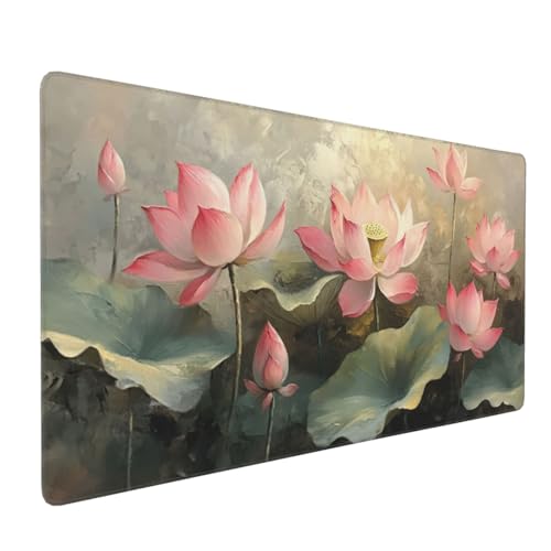 Mauspad Lotus Gaming Mauspad XXL 1000x500x4mm Mousepad Blume,rutschfeste Gummibasis,Verlängertes Mousepad,Schreibtischunterlage, Verbessert Präzision und Geschwindigkei,für Frauen im Büro Gifts von Xieazgsn