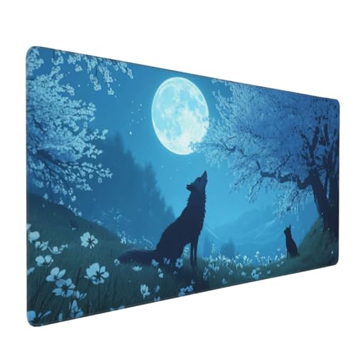 Mauspad Mond Gaming Mauspad XXL 900x400x4mm Mousepad Wolf Mouse Pad Groß,rutschfeste Gummibasis,Verlängertes Mousepad,Schreibtischunterlage, Verbessert Präzision und Geschwindigkei,für Frauen im Büro von Xieazgsn