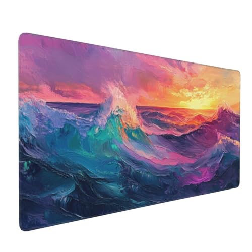 Mauspad Ozean Gaming Mauspad XXL 900x400x4mm Mousepad Wellen,rutschfeste Gummibasis,Verlängertes Mousepad,Schreibtischunterlage, Verbessert Präzision und Geschwindigkei,für Frauen im Büro Gifts von Xieazgsn