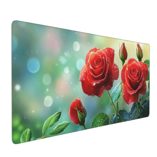 Mauspad Rose Gaming Mauspad XXL 1200x600x4mm Mousepad Rot Mouse Pad Groß,rutschfeste Gummibasis,Verlängertes Mousepad,Schreibtischunterlage, Verbessert Präzision und Geschwindigkei,für Frauen im Büro von Xieazgsn