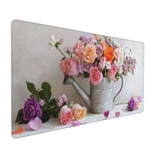 Mauspad Rose Gaming Mauspad XXL 800x400x4mm Mousepad Blume Mouse Pad Groß,Rutschfeste Gummibasis,Verlängertes Mousepad,Schreibtischunterlage, Verbessert Präzision und Geschwindigkei,für Frauen im Büro von Xieazgsn