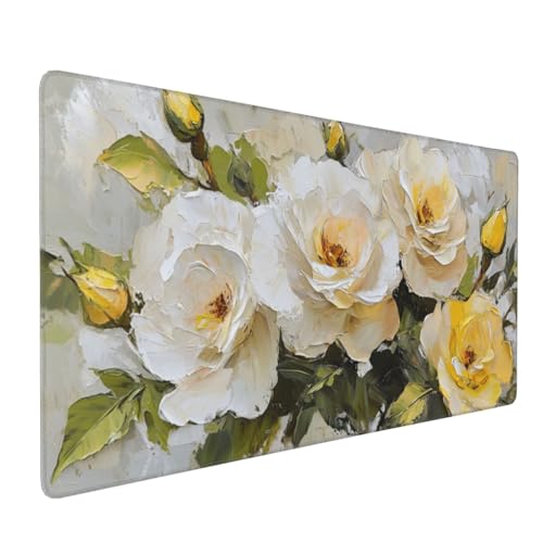 Mauspad Rose Gaming Mauspad XXL 800x400x4mm Mousepad Gelb Mouse Pad Groß,rutschfeste Gummibasis,Verlängertes Mousepad,Schreibtischunterlage, Verbessert Präzision und Geschwindigkei,für Frauen im Büro von Xieazgsn