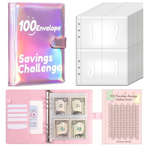 100 Envelope Saving Challenge, Geld Sparen Challenge A5 Binder Mit Challenge Tracker & Pre-numbered Taschen, Spar Challenge Für Budgetplaner Sparbuch Geld Sparen Für Sparchallenge, Spar Challenge von Xiixuuj