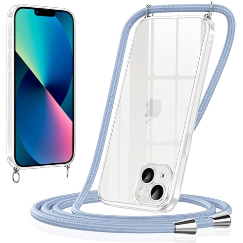 Xiltlly Handykette für iPhone 13 Mini Hülle mit Band Kette Handyhülle Dünn TPU Silikon Transparent zum Umhängen Stoßfest mit Kordel Necklace Schnur Schutzhülle Bumper Case für iPhone 13mini, Blau 01 von Xiltlly