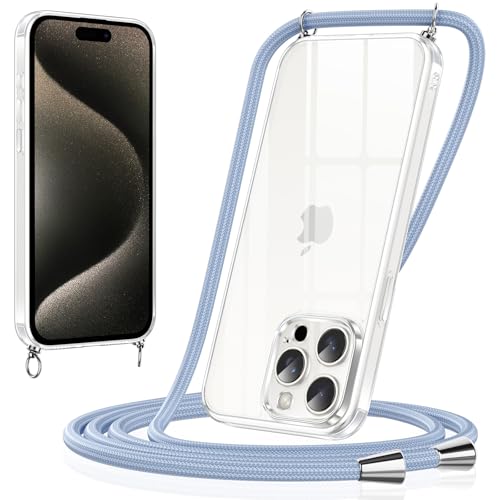 Xiltlly Handykette für iPhone 15 Pro Hülle mit Band Kette Handyhülle Weich TPU Silikon Transparent zum Umhängen Stoßfest mit Kordel Necklace Schnur Schutzhülle Bumper Case für iPhone 15Pro, Blau 01 von Xiltlly