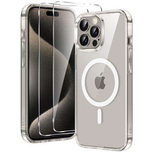 Xiltlly für iPhone 15 Pro Max Hülle, Magnetisch Handyhülle mit 2 Schutzfolie, Kompatibel mit MagSafe, TPU Stoßfeste Kratzfeste Schutzhülle für iPhone 15 Pro Max, Transparent von Xiltlly