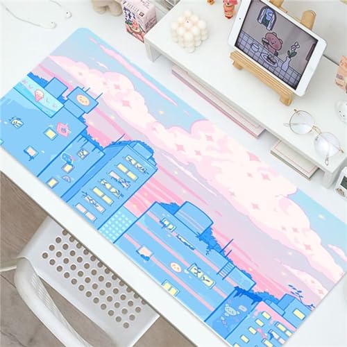 Gaming Mauspad,Mousepad XXL, Mauspad 1200x600x3mm, Gamer Mouse Pad Tischunterlage Einer speziellen Oberfläche verbessert Geschwindigkeit und Präzision für Büro Zuhause Rosa Blaue Landschaft von Xinyuer