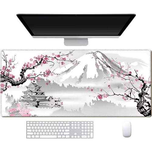 Gaming Mauspad XXL Kirschblüte Mousepad Groß 900x400x2mm Verlängertes Großes Schreibtischauflage mit rutschfeste Basis und genähte Kante für PC, Laptop von Xinyuer