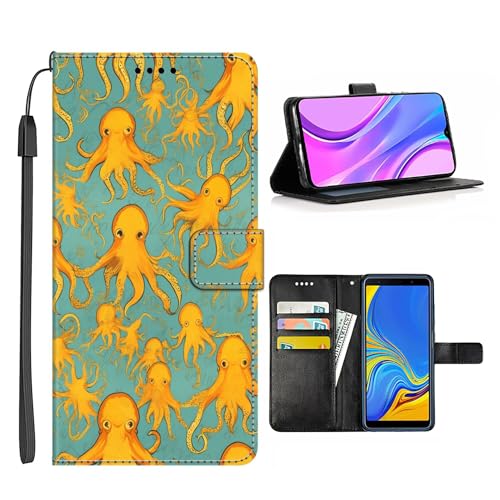 Xioolia Schutzhülle für Samsung Galaxy S23 S23+ S22 S22+ S21 S21+ S20 S20+ S10 S10+ S9 S9+S8 S7 edge S6 Plus Ultra FE S10e 4G/5G mit Designer-Octopus cc-Art cc1 TPU-Leder Kartenhalter Hülle von Xioolia