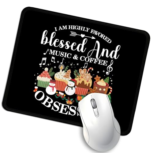 Xipromi Mauspad mit Aufschrift "I am Highly Favored Blessed Coffee and Music Obsessed Moused", Musiklehrer, Arbeitsplatz, christlicher Bibelvers, Weihnachts-Mauspad, Geschenke für christliche Gläubige von Xipromi