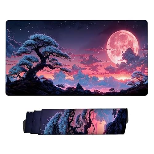 Gaming Mauspad Baum Mouse Pad,XXL Mousepad Mond,Schreibtisch Unterlage Gaming Pad,Wasserdicht,rutschfeste Gummibasis,GroßEr Erweiterter Schreibtisch Schutz,für Office Geschenke 800x400x3mm XJ-944 von Xjaopfei