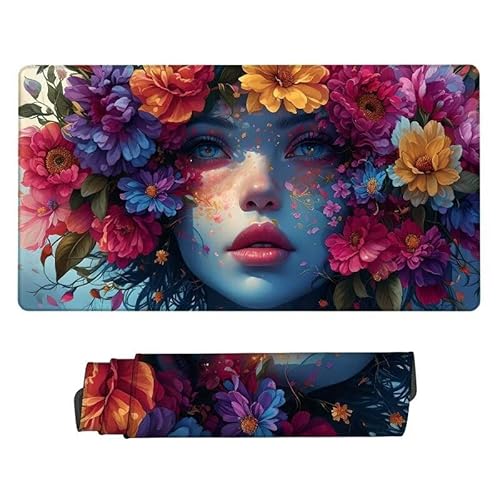 Gaming Mauspad Blume Mouse Pad, XXL Mousepad Göttin, Schreibtisch Unterlage Gaming Pad, Wasserdicht, rutschfeste Gummibasis, GroßEr Erweiterter Schreibtisch Schutz, für Office 1500x800x3mm XJ-784 von Xjaopfei