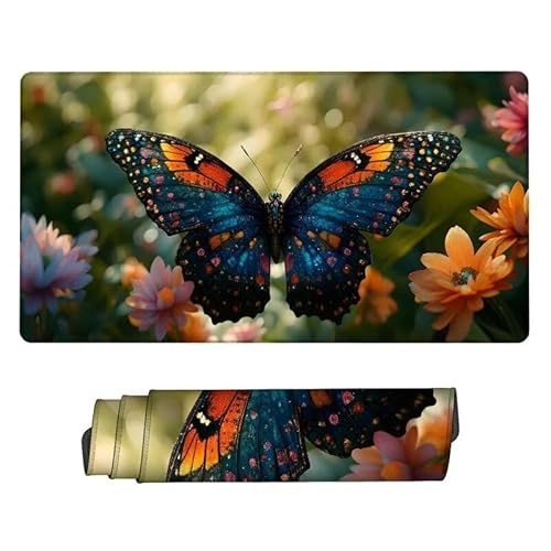 Mousepad Blume Mouse Pad,Mauspad XXL Schmetterling,Schreibtisch Unterlage Gaming Pad,Wasserdicht,rutschfeste Gummibasis,GroßEr Erweiterter Schreibtisch Schutz für Office Geschenke 700x400x3mm XJ-514 von Xjaopfei