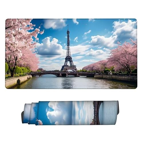 Mousepad Kirschblüten Mouse Pad, Mauspad XXL Eisenturm, Schreibtisch Unterlage Gaming Pad, Wasserdicht, rutschfeste Gummibasis, GroßEr Erweiterter Schreibtisch Schutz, für Office 700x400x3mm XJ-648 von Xjaopfei