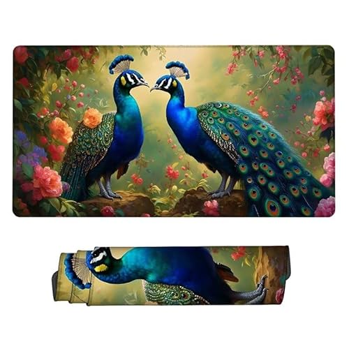 Mousepad Pfau Mouse Pad,Mauspad XXL Blume,Schreibtisch Unterlage Gaming Pad,Wasserdicht,rutschfeste Gummibasis,GroßEr Erweiterter Schreibtisch Schutz,für Office Frau Geschenke 800x300x3mm XJ-702 von Xjaopfei