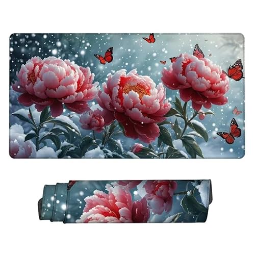 Gaming Mauspad Pfingstrose Mouse Pad,XXL Mousepad Schmetterling,Schreibtisch Unterlage Gaming Pad,Wasserdicht,rutschfeste Gummibasis,Erweiterter Schreibtisch Schutz,für Office 1200x600x3mm XJ-694 von Xjaopfei