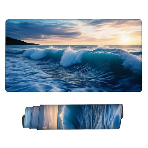 Gaming Mauspad Sonnenuntergang Mouse Pad,XXL Mousepad Wellen,Schreibtisch Unterlage Gaming Pad,Wasserdicht,rutschfeste Gummibasis,GroßEr Erweiterter Schreibtisch Schutz,für Office 1200x600x3mm XJ-162 von Xjaopfei