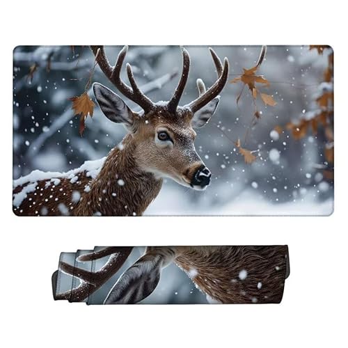 Gaming Mauspad Winter Mouse Pad,XXL Mousepad Ren,Schreibtisch Unterlage Gaming Pad,Wasserdicht,rutschfeste Gummibasis,GroßEr Erweiterter Schreibtisch Schutz,für Office Geschenke 900x400x3mm XJ-88 von Xjaopfei