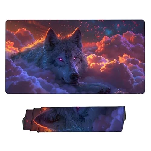 Mousepad Wolf Mouse Pad, Mauspad Wolken, Schreibtisch Unterlage Gaming Pad, Wasserdicht, rutschfeste Gummibasis, GroßEr Erweiterter Schreibtisch Schutz für Home Office Geschenke 1000x500x3mm XJ-898 von Xjaopfei