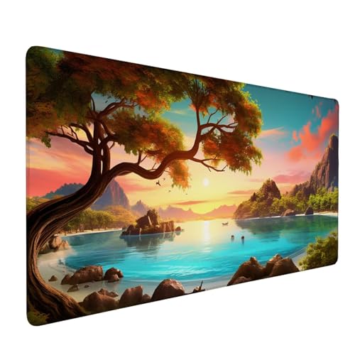 Mauspad Blau Mousepad XXL 1200x600x3mm Mousepad See,Wasserdicht rutschfest Schreibtischunterlage Vernähte Kanten,Verbessert Geschwindigkeit und Präzision für Schreibtisch Deko,Männer Geschenke J1-168 von Xjaopfei