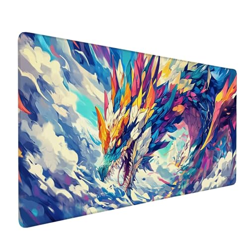 Mauspad Farbe Mousepad Drachen Mauspad XXL 900x400x3mm Schreibtischunterlage, Wasserdichte Gaming Mousepad, Mit Anti-Rutsch Tastatur Unterlage, Langlebige, Gaming Zubehör für Büro Deko Geschenk J1-201 von Xjaopfei