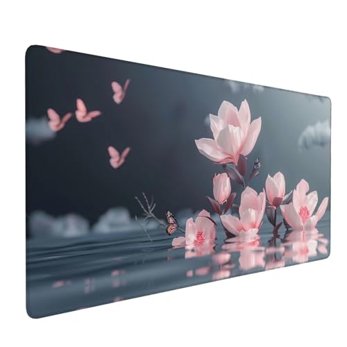 Mauspad Grau Mousepad XXL 1600x800x3mm Mousepad Blume,Wasserdicht Rutschfest Schreibtischunterlage Vernähte Kanten,Verbessert Geschwindigkeit und Präzision für Schreibtisch Deko,Männer Geschenke J1-38 von Xjaopfei