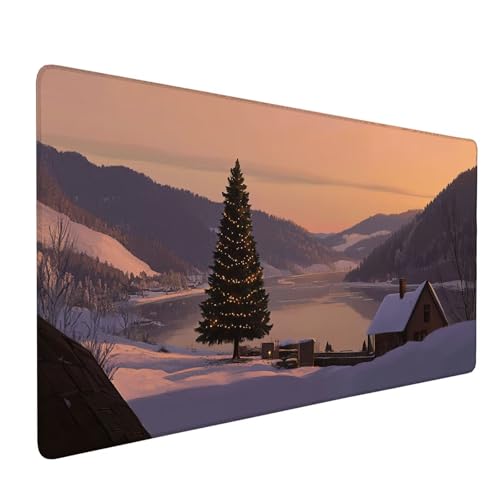 Mauspad Grau Mousepad XXL 700x300x3mm Mousepad Schneeszene,Wasserdicht rutschfest Schreibtischunterlage Vernähte Kanten,Verbessert Geschwindigkeit und Präzision für Schreibtisch Deko Geschenke J1-60 von Xjaopfei