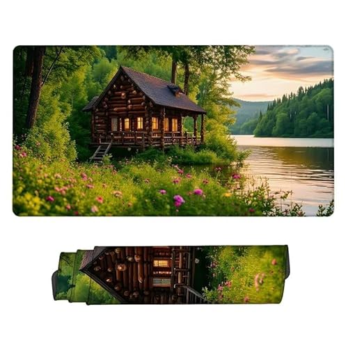 Mauspad Grün,GroßEs Mauspad Gaming 900x500x3mm Mousepad Baumhaus,Schreibtischunterlage Large Size,rutschfest Und Wasserdicht,VernäHte Kanten,Verbessert Geschwindigkeit Und PräZision,für Office XJ-631 von Xjaopfei