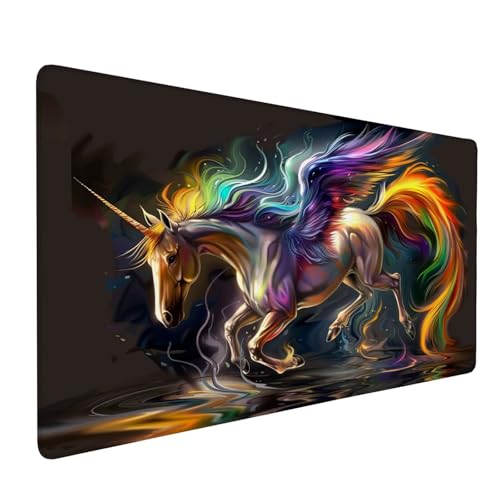 Mauspad Schwarz Mousepad XXL 1000x500x3mm Mousepad Einhorn,Wasserdicht rutschfest Schreibtischunterlage Vernähte Kanten,Verbessert Geschwindigkeit und Präzision für Schreibtisch Deko Geschenke J1-124 von Xjaopfei