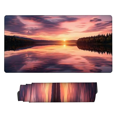 Mauspad Sonnenuntergang, GroßEs Mauspad Gaming 800x300x3mm Mousepad See, Schreibtischunterlage Large Size, rutschfest Und Wasserdicht, VernäHte Kanten, Verbessert Geschwindigkeit Und PräZision XJ-85 von Xjaopfei