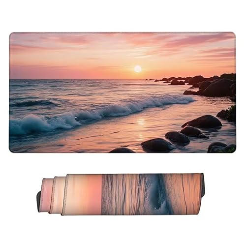 Mauspad Sonnenuntergang,GroßEs Mauspad Gaming 700x400x3mm Mousepad Strand,Schreibtischunterlage Large Size,rutschfest Und Wasserdicht,VernäHte Kanten,Verbessert Geschwindigkeit Und PräZision XJ-145 von Xjaopfei